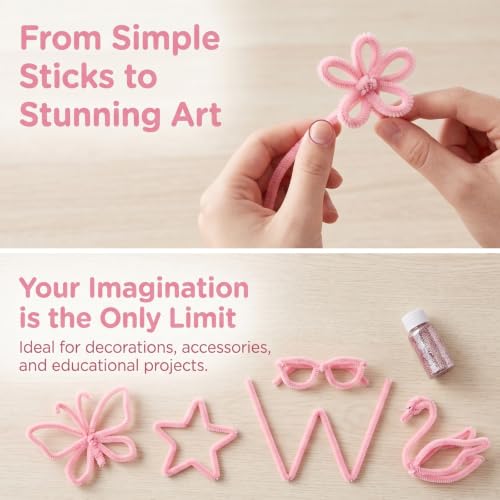 Artibetter 500PCS Pink Pipe Cleaner Arts and Crafts, 11.42 Inch Fuzzy Sticks, Chenille Stems Art Supplies for Projects, DIY Room Decor, Handmade Flower Cute Valentine's Day Gift, Toys - Image 9