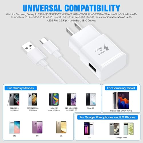 Aseyuwde Samsung Charger Fast Charging Cord 6Ft Type C Charger Usb Wall Charger Block Android Phone Charger For Samsung Galaxy A55 A54 C55 A15 A14 A25 S8 S9 S10 S20 S21 S22 S23 S24 Plus/Ultra/Fe,Note 20/10/9/8 thumb #8