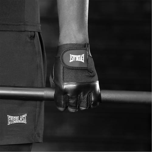 Guantes de fitness Everlast de cuero negro para gimnasio hombre L