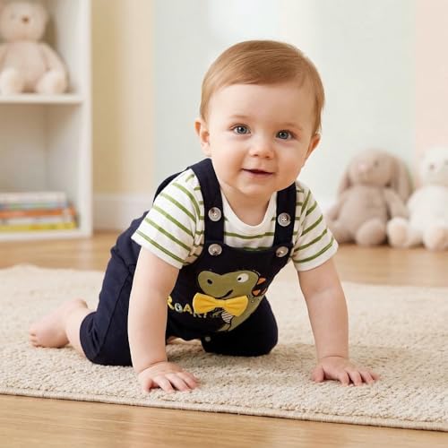 Image of Baby Boy Clothes Striped Romper Cartoon Overall Set 0-18M