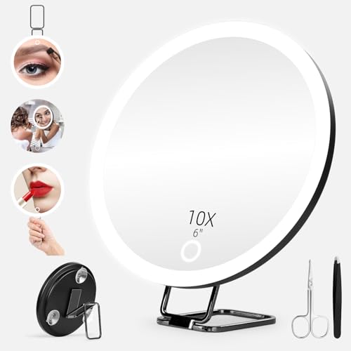 Espejo para maquillaje 10X con luz 6 pulgadas recargable