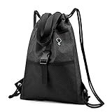 【Dauerhaft Material】Die Turnsack Tasche besteht aus weichem, wasserdichtem Oxford und Polyester. Leicht zu reinigen, recycelbar, kratzfest, wasserdicht; Nach Schwimmen könnten Sie auch die nasse Schwimmanzug darin legen. Kann bei Regen Kleidung, Bücher oder andere Dinge in der Sporttasche trocken halten.