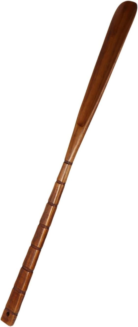 McMola Shoe Horn with Cow Leather Strap for Men Women Kids and Seniors,Long Handle Wooden Shoe Horn,Portable Shoe Lifter with Hanging Hole-C 54x4cm(21"x1.5")