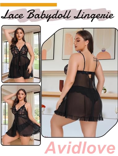Avidlove Plus Size Lingerie for Women Sexy Lingerie Dress Lace Babydoll Lingerie V-Neck Open Front Strap Nightdress3