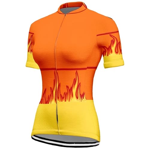 Mateju Maillot Ciclismo para Mujer, Estilo Láser Ropa Ciclismo Exterior Cómodo Transpirable, Verano Secado Rápido Camisetas Manga Corta Hombre, Camiseta Mujer Elástico (Naranja,XXL)