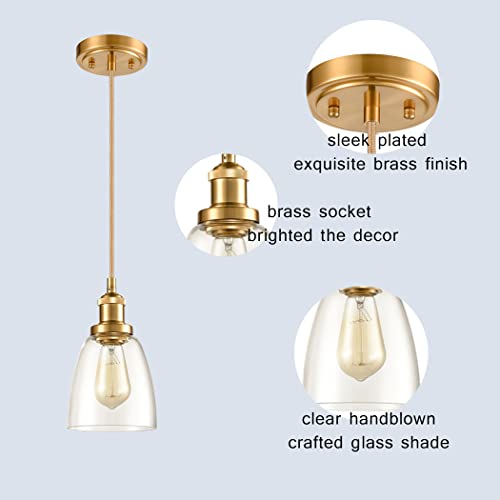 Claxy Glass Pendant Lights Brass Mini Hanging Kitchen Island Light Fixture Dimmable Height Adjustable Lamp #TOP1