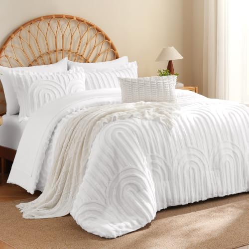 Image of MR&HM Queen Comforter Set Boho 7pcs, White Weatern Arch Tufted Bedding Set