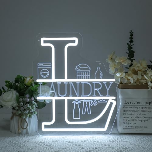 Image of Laundry Neon Sign for Laundry Room Decor, USB Powered Laundry Room LED Neon Light, Dimmable Laundry Sign Acrylic Wall Decor Hanging Home Business Laundry room Bathroom Farmhouse Housewarming Gift