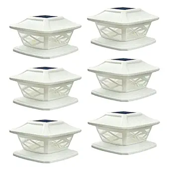 Fence Post Cap Solar Lights, 6 PK Cool White LEDs Outdoor Deck Lamp Fits 4x4 5x5 6x6 Wooden Posts Waterproof for Deck, Patio, Garden, Yard Decoration