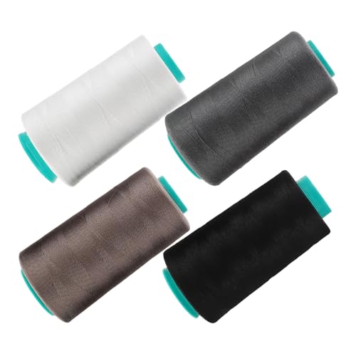 4 piezas de hilo de coser doméstico de poliéster, 3000 yardas, hilo grueso para acolchado DIY, colores surtidos blanco, negro, teal oscuro, gris y marrón claro, para máquinas de coser y bordado a mano