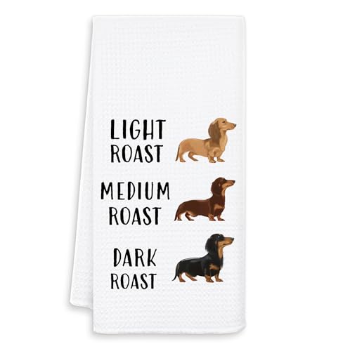 OSLYSOF Coffee Dachshund Kitchen Towels, Dachshund Coffee Lover Gifts Dish Tea Towels for Kitchen Decor, Funny Weiner Dog Decorative Hand Towels for Bathroom, 16x24 Inch
