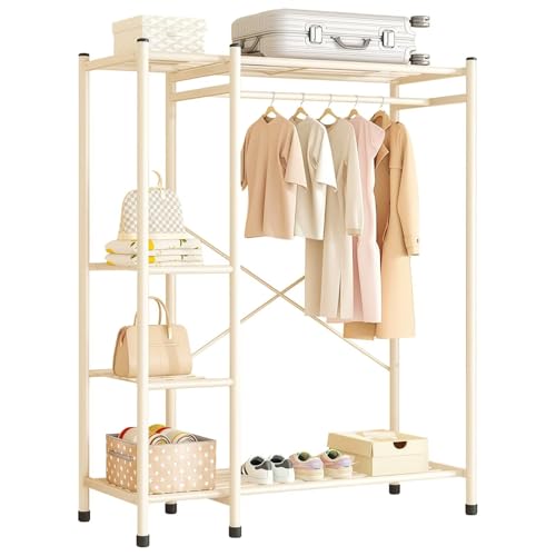 MEMETARO ハンガーラック ワードローブ クローゼット 多機能洋服ラック コートハンガー 衣類収納 収納容量アップ 組み立て簡単 頑丈 一人暮らし おしゃれ ホワイト 110幅