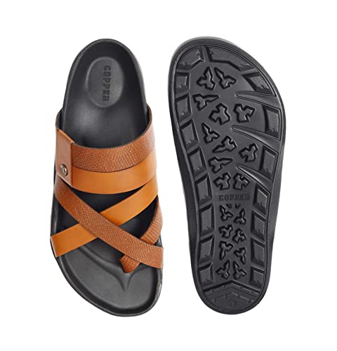 Image of COPPER Men's Genuine Leather Slipper - Flat Chappal cum Thong Sandal - For Daily Use Outdoor Indoor Formal Office Home Ethnic Casual Wear