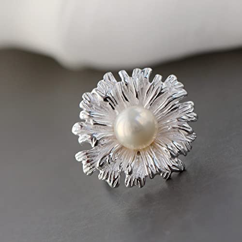 Creative natural pearl dingging ring bague ajustable fleurie femme - 4