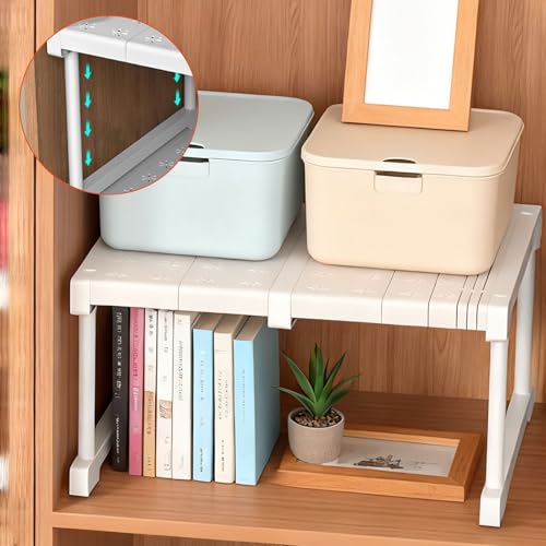 Jinfanshurich Verstellbares Schrankregal 22cm Hoch, Erweiterbare Einlegeböden & Teleskop Regaltrenner ohne Bohren, Innenregal für Kleiderschrank, Küche, Bad, platzsparende Aufbewahrung (27-38cm)
