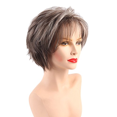 FAKEME Perucas Sintéticas Completas Curtas Naturais Macias Perucas Completas Sintéticas Senhora Cinz