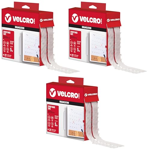 Image of VELCRO Brand - Sticky Back Hook and Loop Fasteners - Peel and Stick Permanent Adhesive Tape Keeps Classrooms, Home, and Offices Organized - Cut-to-Length Roll | 30 ft x 3 /4 in Tape | White (Pack of 3)