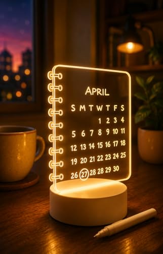 Image of Light-Up Acrylic LED Writing Message Board | Rewritable Spiral Notebook Design, Memo Pad Lamp, Desk Light, For Notes, Reminders, Quotes & Home Decor