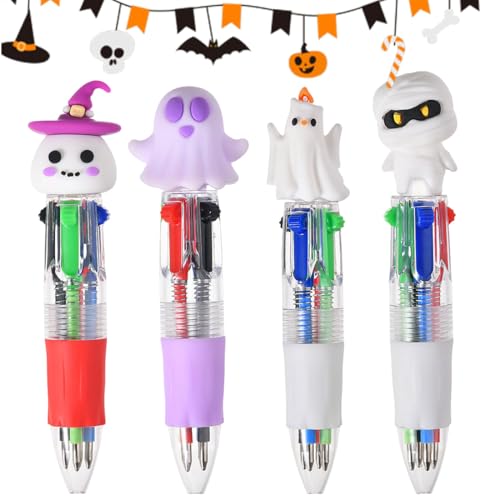 JUGUTA 4 Piezas Mini Halloween Bolígrafos Multifunción Fáciles De Escribir, Lápices De Colores De Dibujos Animados Para Niños, Mini Lápices De Papelería,Halloween, Fantasmas(B)