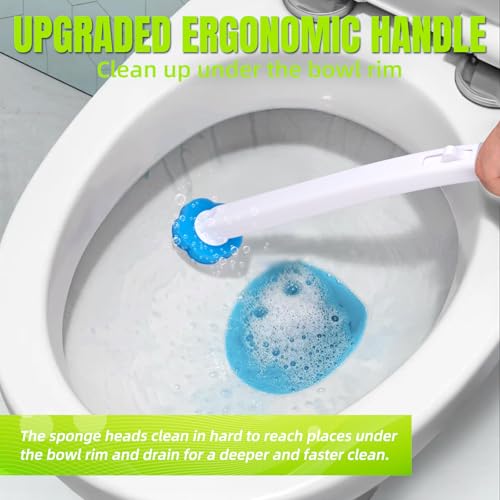 Image of Disposable Toilet Brush, Extended Handle with 12 Cleaner Refills Toilet Brush for Toilet Bowl Cleaners, Bathroom Cleaning