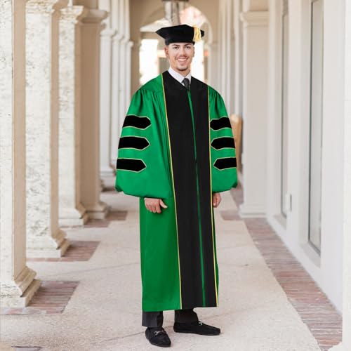 Image of Unisex Doctoral Graduation Gown with Gold Piping | Academic doctoral Cap and Gown for Graduation Ceremony