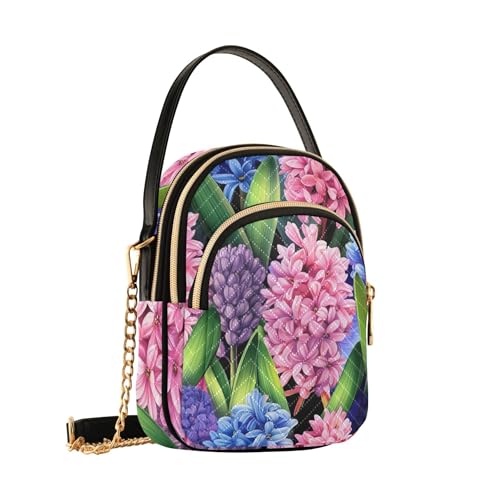 Watercolor Flowers Pink Floral Leaves Women over Shoulder Purse Quilted Phone Handbag Small Chain Purse Cute Zipper Crossbody Bowler Bag2