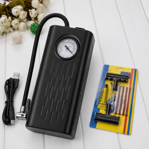 Image of Portable Tire Inflator Air Pump with 150 PSI & Tire Repair Kit, Cordless Air Compressor, Wireless Car Tyre Inflator, Digital Pressure Gauge, Rechargeable Air Pump for Car,Motorcycle, SUV, Bicycle.