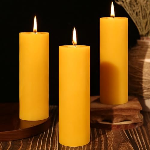 3 Pack Natural Beeswax Pillar Candles 2x6in,360 Hours Long Burning Unscented Beeswax Candles,100% Pure Bees Wax Candles for Home,Emergency,Dripless Pillar Candle Bulk