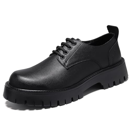 Men's Leather Lace Up Lug Sole Oxfords Classic Round Toe Platform Chunky Heel Business Work Dress Shoes Fashion Height-Increasing Casual Derby Shoes