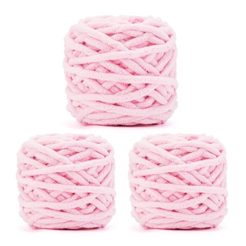 Image of INNDUN Blanket Yarn 3 Pack of 100g /3.5oz - Pink Chenille Yarn 6 Super Bulky - Knitting, Crocheting & Crafts Chunky Yarn