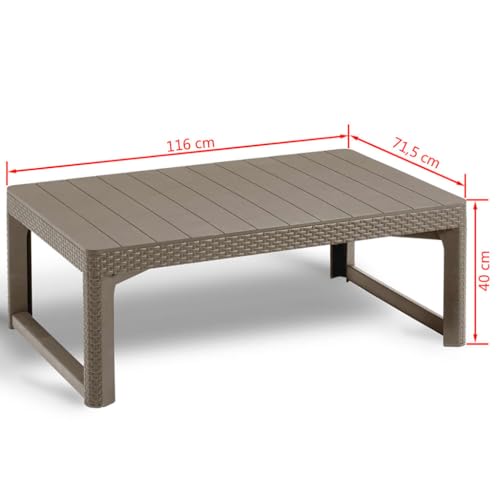 Keter 232296 Tavolino Da Pranzo/Caffè Allibert Lyon Effetto Vimini 2 In 1, Beige/Cappuccino - 3