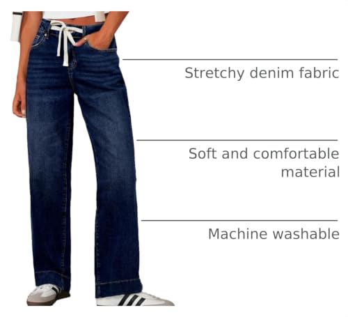 Image of Sidefeel Women's High Waisted Straight Leg Jeans Drawstring Denim Pants