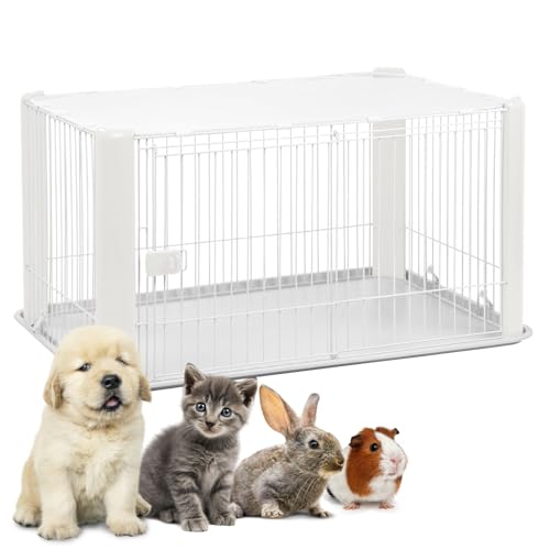 Iris Ohyama Welpenauslauf mit abschließbarer Tür und abnehmbarem Dach, H60cm, Weiß, Katzengehege, Hundebox, Für Outdoor, Indoor, Welpenlaufstall, Hundezaun, Welpenzaun, Laufstall Hund, CLS-1130