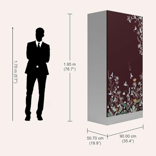 Image of Interio by Godrej Wardrobe Slimline 2 Door Steel Almirah (Digital Printed Russet and Royal Ivory) Wardrobe for Clothes, 1 Year Warranty, 2 Shelves