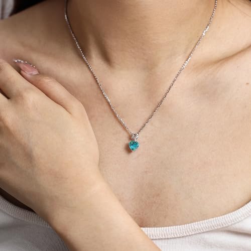 AGVANA 14K White Gold Gemstone Pendant with Sterling Silver Chain 8mm Heart Birthstone Necklace for Women Fine Jewelry Anniversary Birthday Gifts for Women Mom Wife Girlfriend Her2