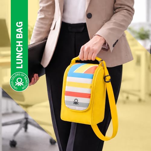 Image of United Colors of Benetton Lunch Bag for Women & Men, Insulated Bag, Tiffin Lunch Bag for Office /College /School, Bottle Holder, Lightweight, Durable Handles, Fits 3 Containers