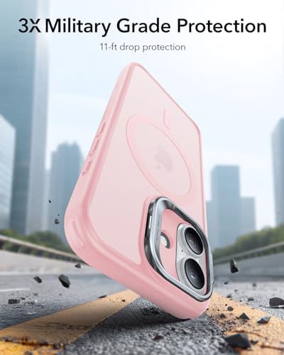 Image of ESR for iPhone 17 Case with Stash Stand, Camera Control Cover Compatible with MagSafe, Military-Grade Drop Protection Magnetic Phone Case, Scratch-Resistant Back Cover,Frosted Bubblegum Pink