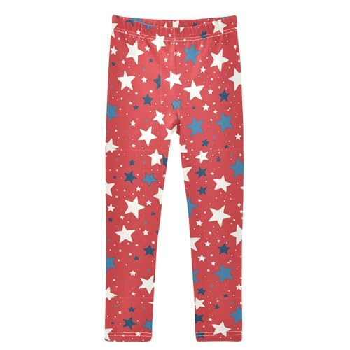 USA White and Blue_Star Girls Leggings Kids Yoga Pants Dance Active Tights 4T