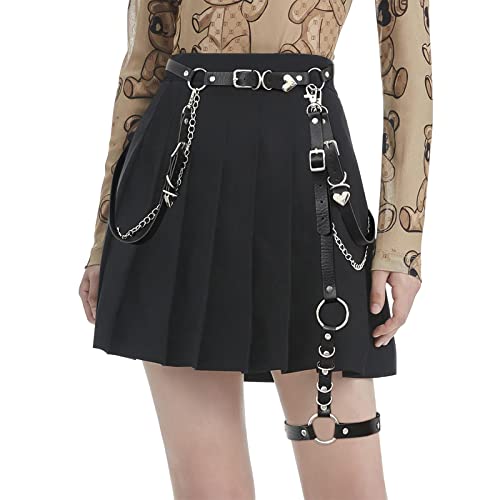 Yogopro Señoras Cinturón Punk Cintura Cadena PU Cuero Negro Gótico JK Lolita Cinturón Cuerpo Cadena Señoras Cinturón Para Fiesta Diaria Halloween Cosplay Cover