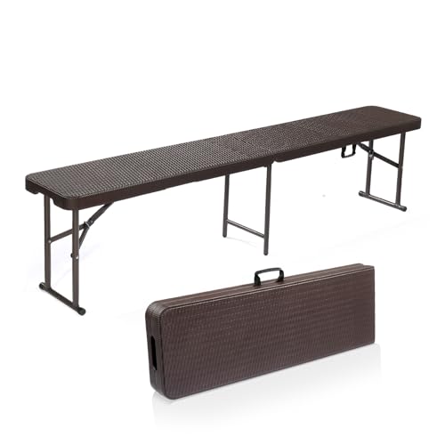 VINGLI 6 ft Folding Bench, HDPE Rattan Top, Indoor/Outdoor