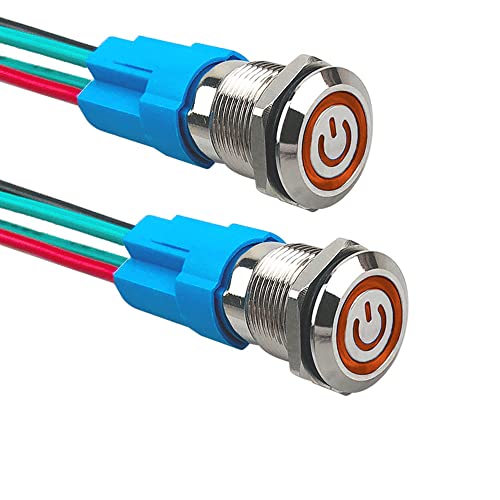 Aiqeer 2 Pièces 12 mm Commutateur Bouton-Poussoir Auto-Bloquant, 12V / 24V 3A Interrupteur à Bouton-Poussoir en Acier Inoxydable Étanche IP66, avec Prise...