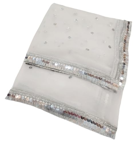 Image of Navti Creations Women's Lightweight Net Dupatta With Sequence Embroidery & Kiran Border (Length 2.25m)