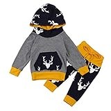 Hirolan Baby Strampler Neugeboren Babykleidung Säugling Baby Junge Mädchen Hirsch Pfeil Kapuzenpullover Lange Hülse Tops Täglich Hose Mode Outfits Kleider Set (70cm, Grau 3)