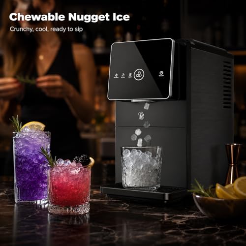 Kismile Nugget Ice Maker Countertop, 33LBS/24H Ice Machine with Soft Chewable Ice, One-Click, Self-Cleaning Function, Stainless Steel Ice Maker with Indicator Lights for Home/Kitchen(Black) by Kismile - Used condition - Image 2