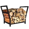LLAXERGU Firewood Rack Indoor, 24in Small Firewood Rack Metal Firewood Holder Indoor Log Holder Wood Storage for Indoor Fireplace, Outdoor Patio, Fire Pit, Stove, Black