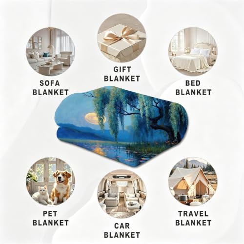 Plaid saule bleu lune en flanelle pour vos soirées cocooning sur le canapé d'angle