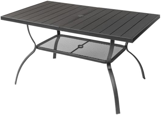 60"x35" Patio Dining Table, Outdoor Rectangular Metal Table with 1.57" Umbrella Hole, for Garden, Backyard, Poolside, Deck, Poolside(Black)