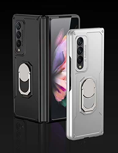 KumWum Hülle Kompatibel mit Samsung Galaxy Z Fold 3 5G Handyhülle mit Ständer Funktion Stoßfest Schutzhülle Ultradünne Hard Schutz Case - Schwarz Cover
