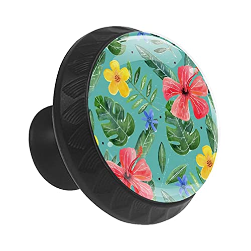 Boutons de tiroir ronds motif fleurs vertes pour rénover une commode