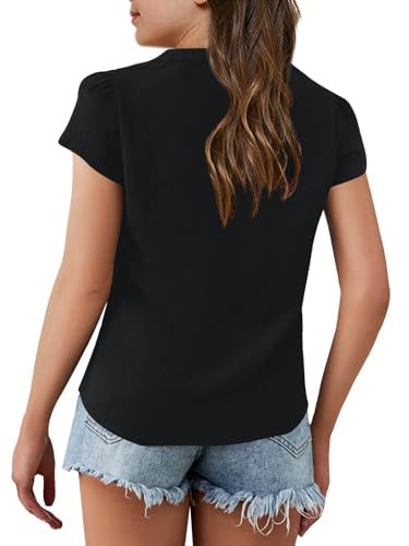 Image of Haloumoning Girls Petal Short Sleeve T Shirts V-Neck Tops